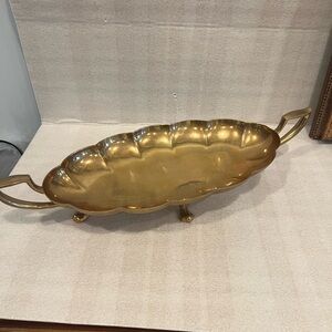 Vintage Brass Large 4 Footed Tray w/Scalloped Design & Handles